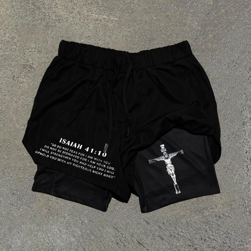 Jesus Crucified 41:10 Performance Double Layer Quick Dry Shorts