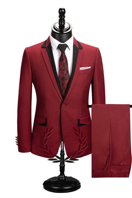Modern Notched Lapel Red Tuxedo Suit For Groom With One Button | Ballbellas Ballbellas