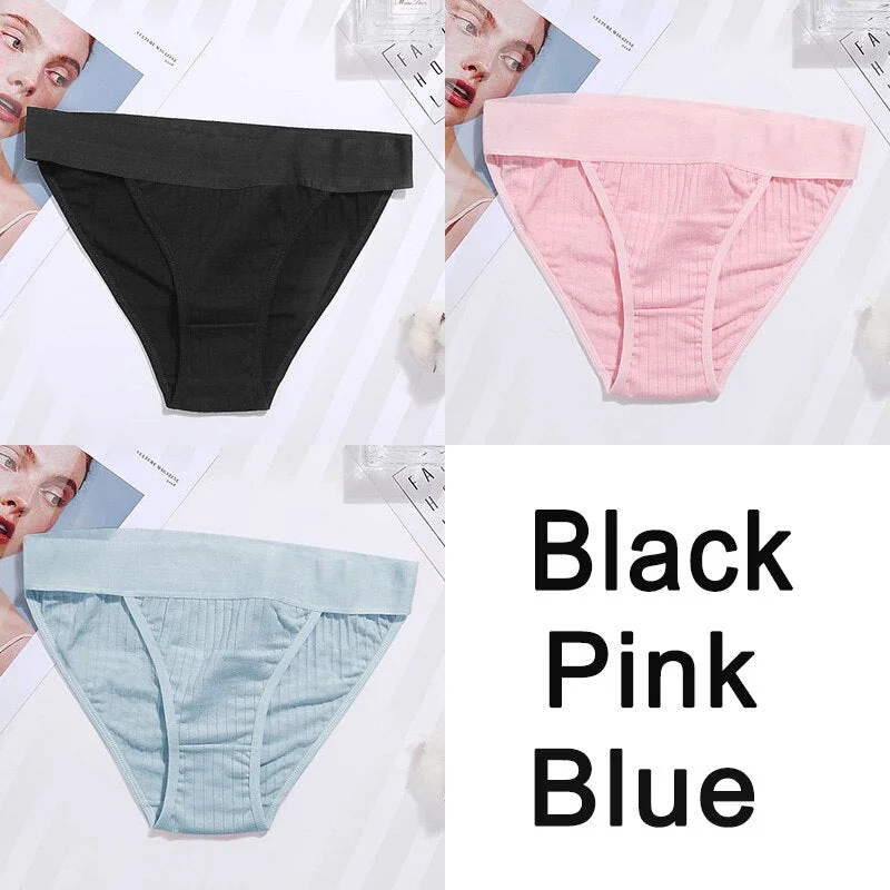 3PCS Women Cotton Panties Sexy Low Waist Underwear Panties Female Lingerie Underpants Hollow Heart Embossed Briefs Solid Color