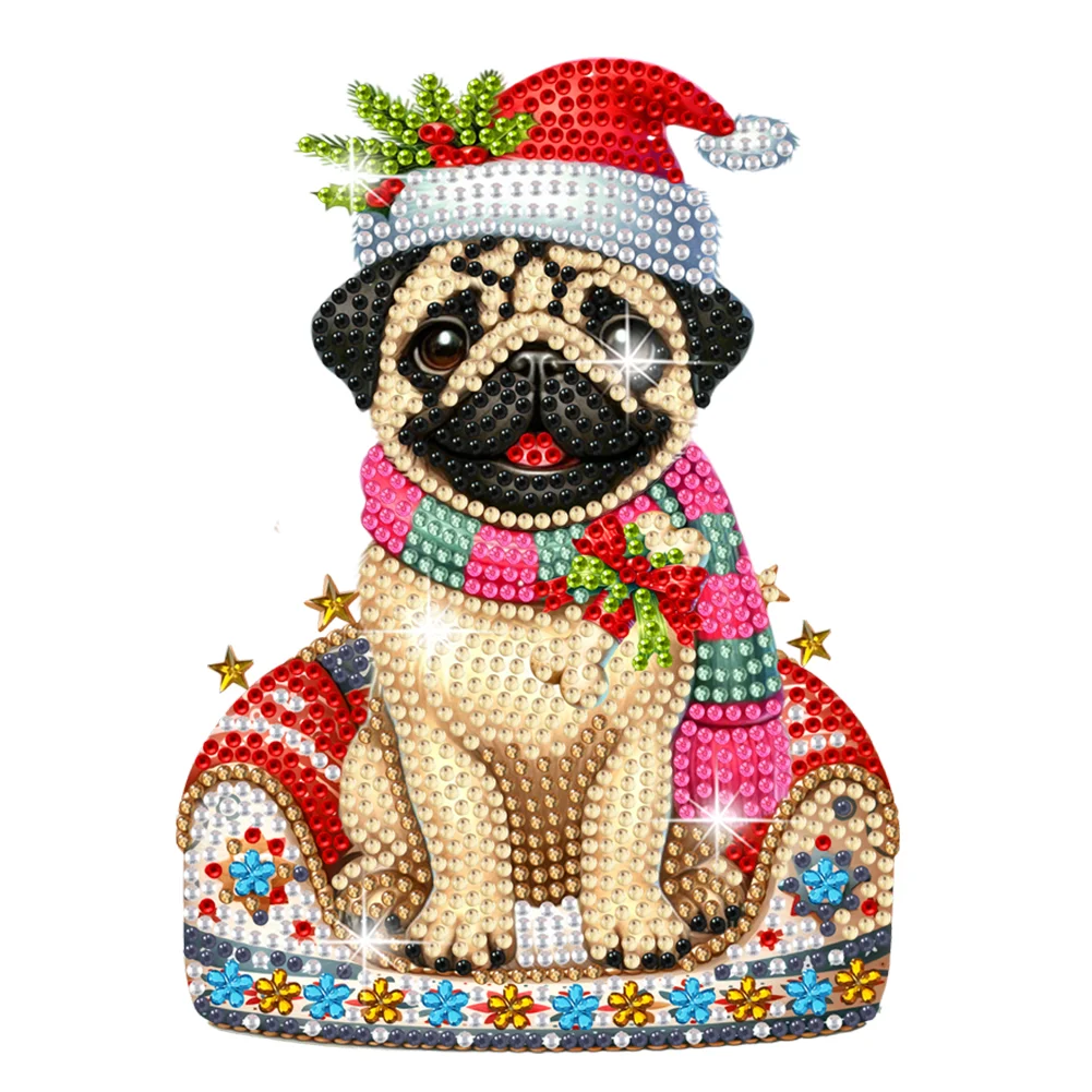 DIY Xmas Shaking Head Pug Acrylic Desktop Diamond Painting Art Kits for Kids