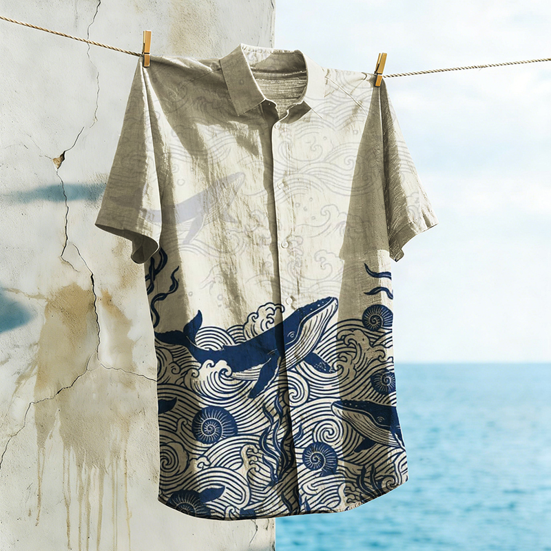 Comstylish Whale Wave Design Vacation Print Shirt