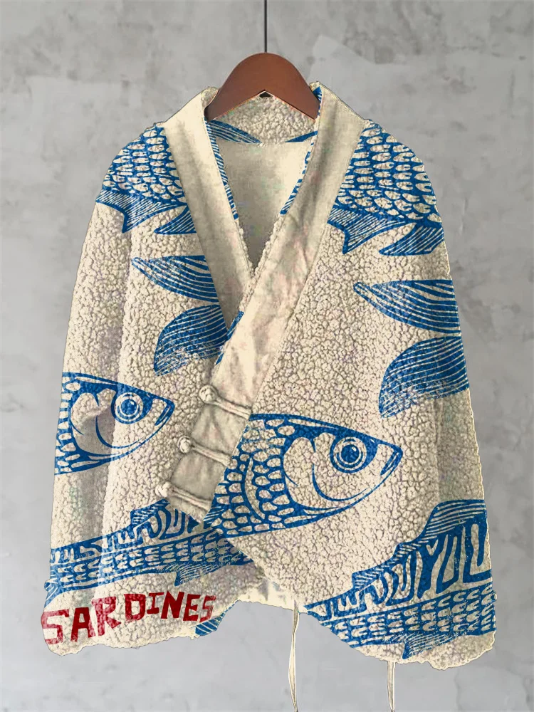 Vintage Sardine Art Wool Kimono Cardigan