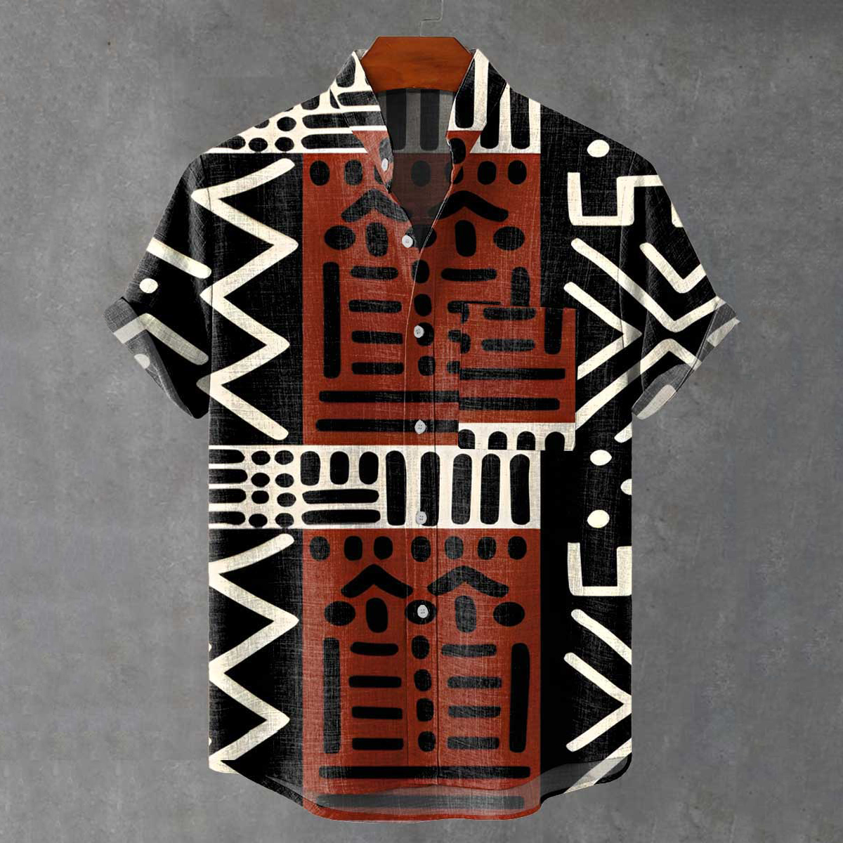 Vintage African Art Abstract Geometric Print Casual Shirt