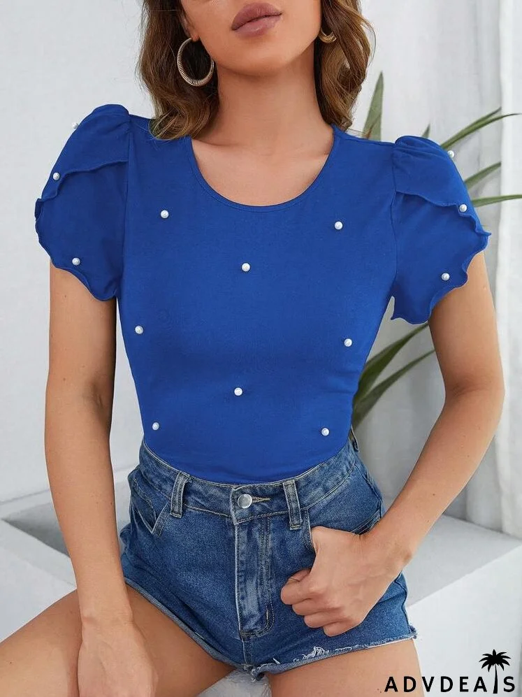 Pearls Beaded Petal Sleeve Tee