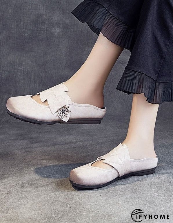 Handmade Retro Leather Leaf Flat Slippers Flat Shoes | IFYHOME