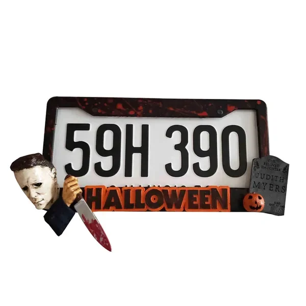 Halloween Personalized Michael Myers License Plate Frame Metal Waterproof Stainless Steel Pumpkin Car Hanger Decor