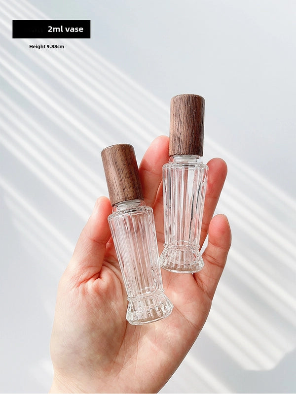Perfume Sub-bottle High-end Portable 10 Ml Small Sample Bottle Press Bottle Glass Spray Replacement Bottle Wooden Lid Empty Bottle