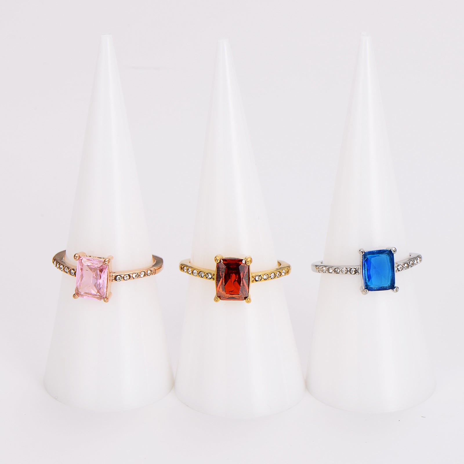 Aml Stainless Steel Square Zircon Ring Versatile Color Ring Female Stainless Steel
