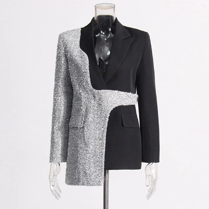 Zingj Fashion Temperament Collar Collar Blazer Women's 2025 New High-End Hair That Spliced Thin Design Jacket