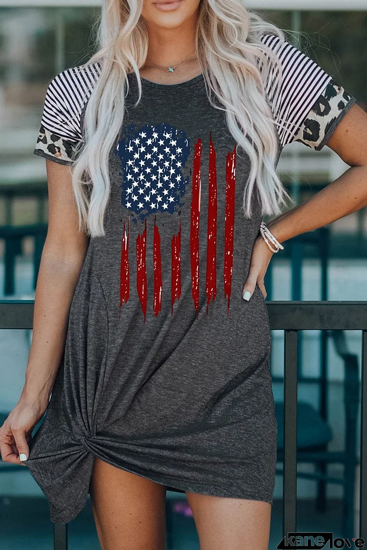 US Flag Graphic Twisted Raglan Sleeve Dress