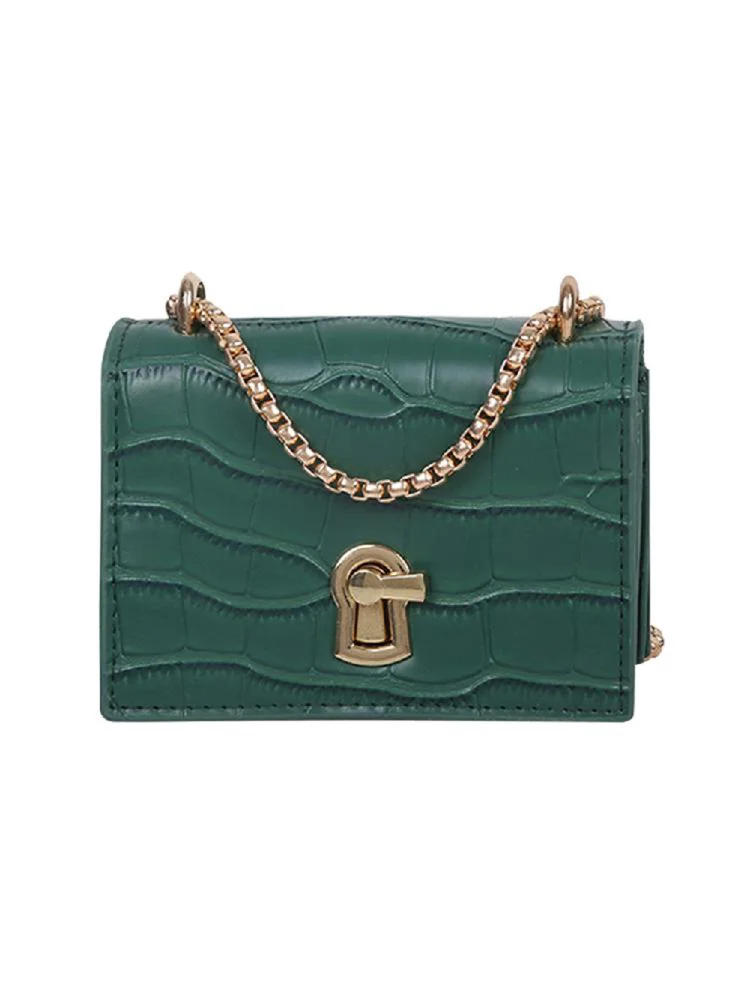 Elegant Women Pure Mini Shoulder Bags Leather Chain Messenger Bag (Green)