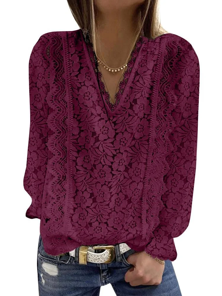 Plus Size Loose Women For Blouses 2022 New O Neck Long Sleeve Elegant Chic Ladies Lace Shirt Tops Fashion Casual Women Blouse