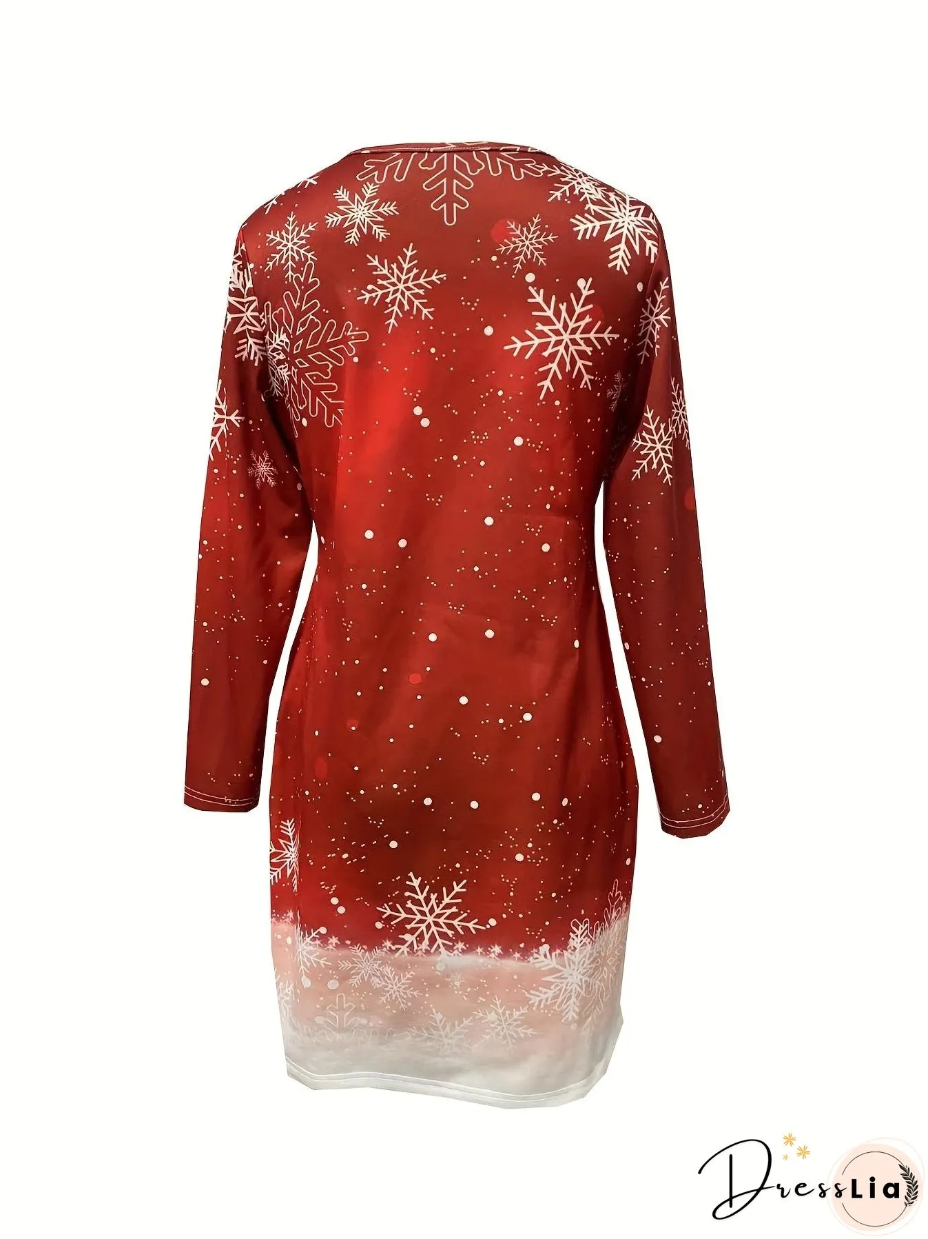 Snowman Print Long Sleeve Dress, Casual Crew Neck Dress For Spring & Fall, Women's Clothing