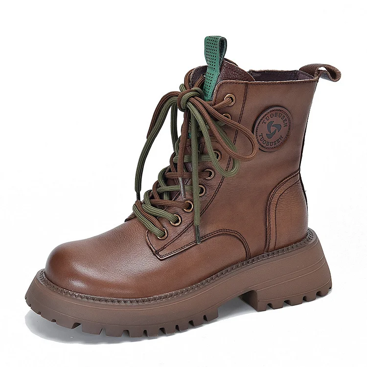 British Style Leather Thick Bottom High Top Martin Boots