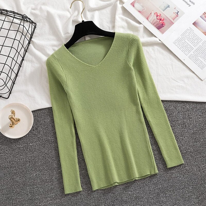 Heliar Women Sweaters Fall Thin Knitting Underwear V-Neck Pullovers Long Sleeve Casual Knitting Sweater For Women 2021 Autumn