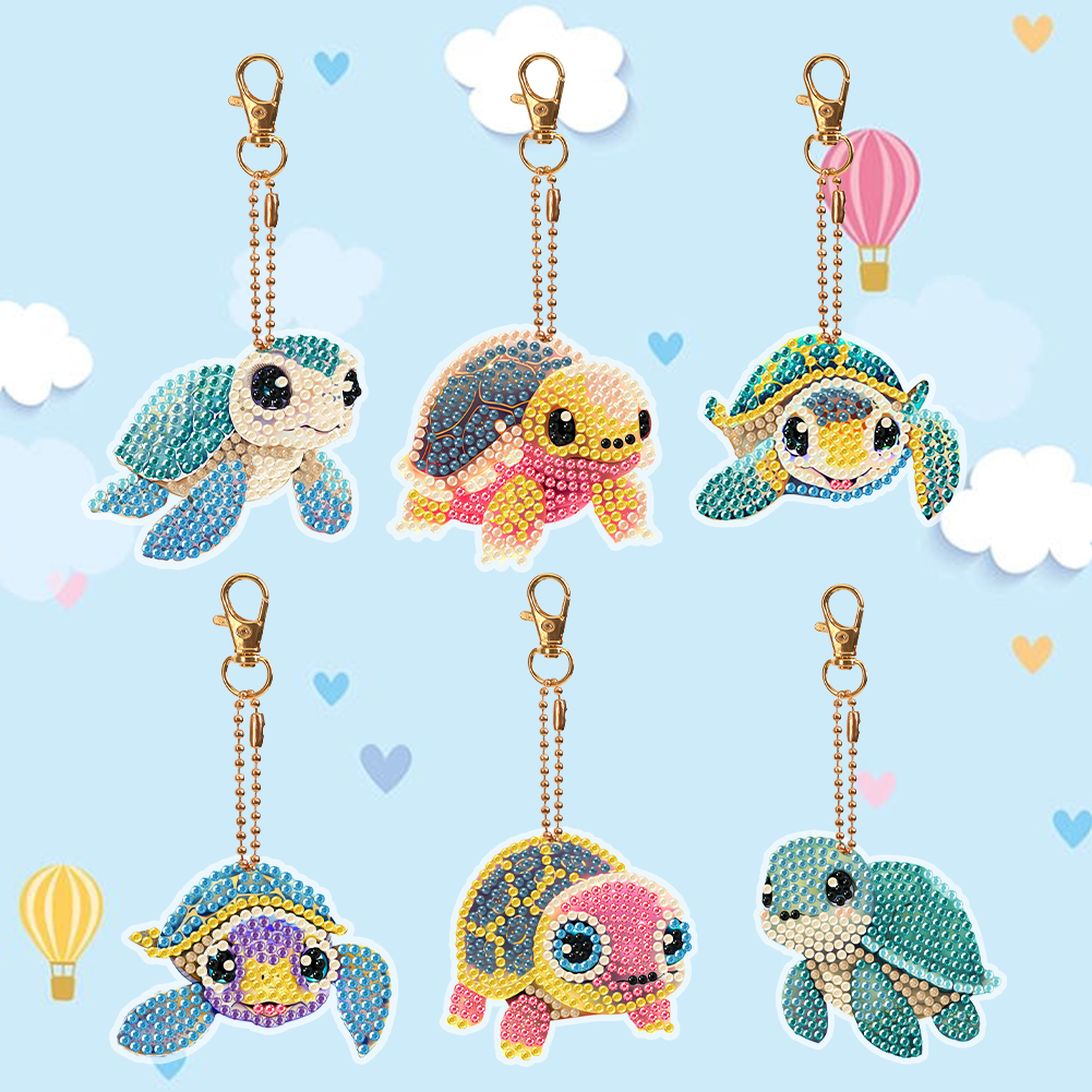 DIY Diamond Art Keychains Double Sided 6pcs Gem Keychains(Turtle)