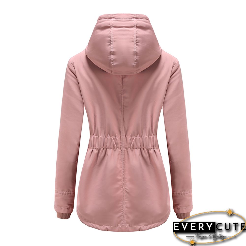 Pink Plush Warm Hooded Parka Coat