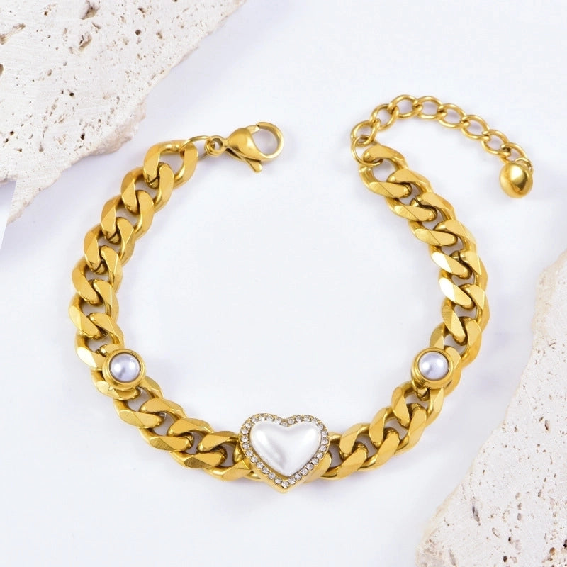 Lady Heart Shape 304 Stainless Steel Imitation Pearl Bracelets In Bulk