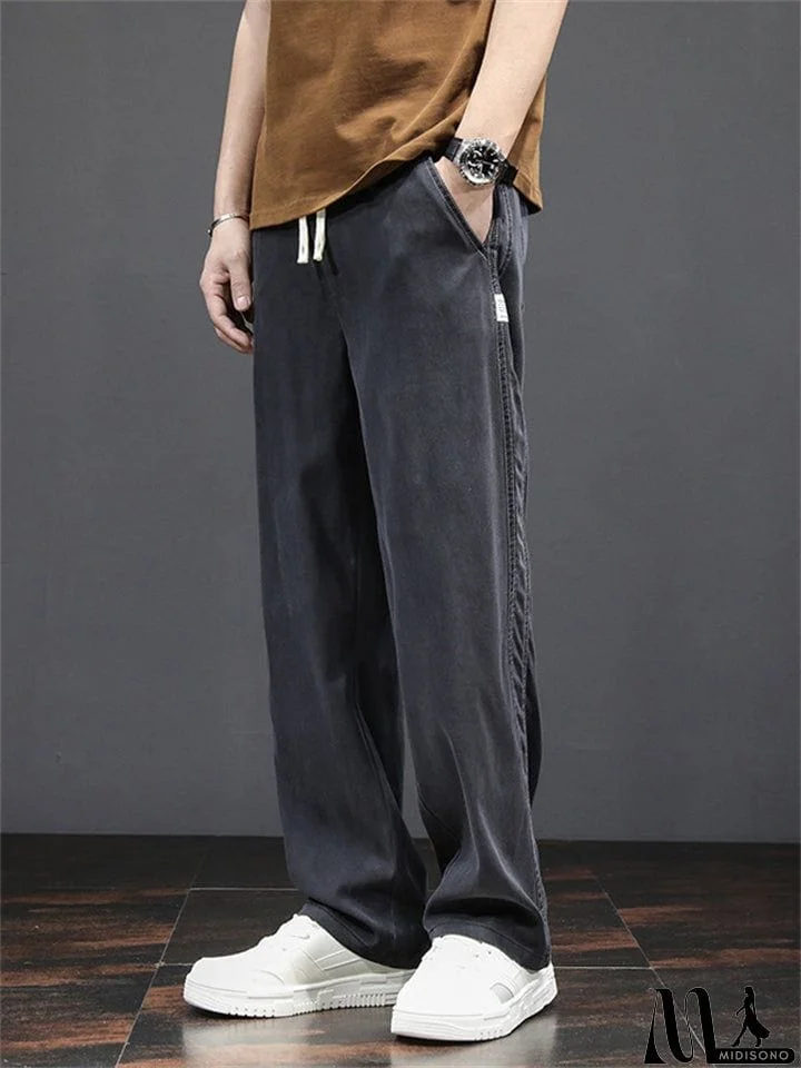 MidiSono - Male Drawstring Loose All Match Straight Leg Jeans