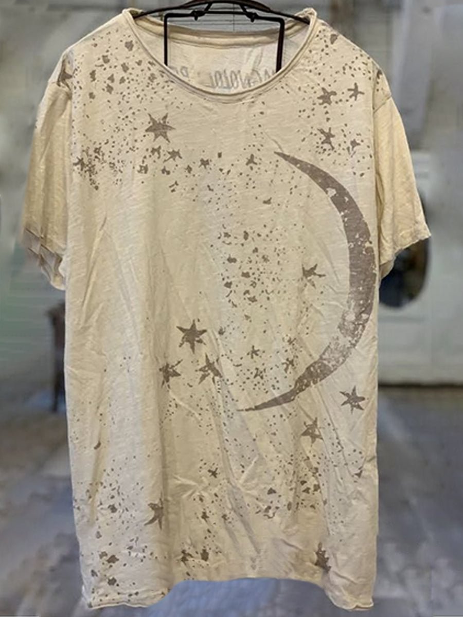 Star Print Women Soft Loose Round Neck Blouse
