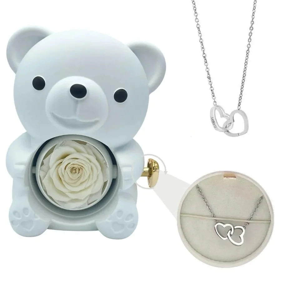  Eternal Bear - W/ Engraved Necklace & Real Rose