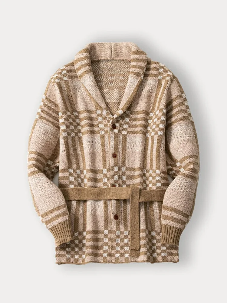 Comfy Plaid Belted Knit Cardigan QueenFunky