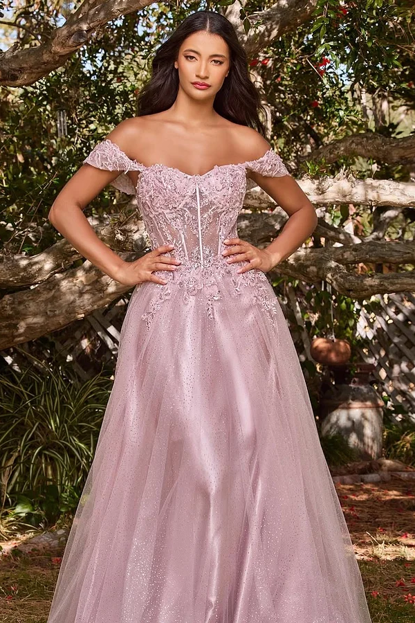Daisda Pink Sleeveless Strapless Off-Shoulders Sweetheart Embroidery Prom Dress