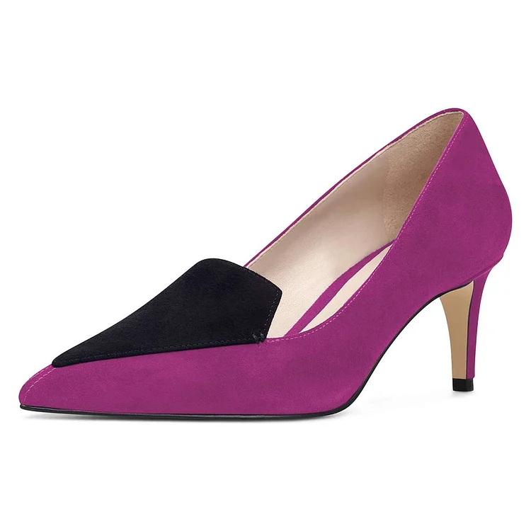 Purple Stiletto Heels Pointy Toe Vegan Suede Pumps |FSJ Shoes