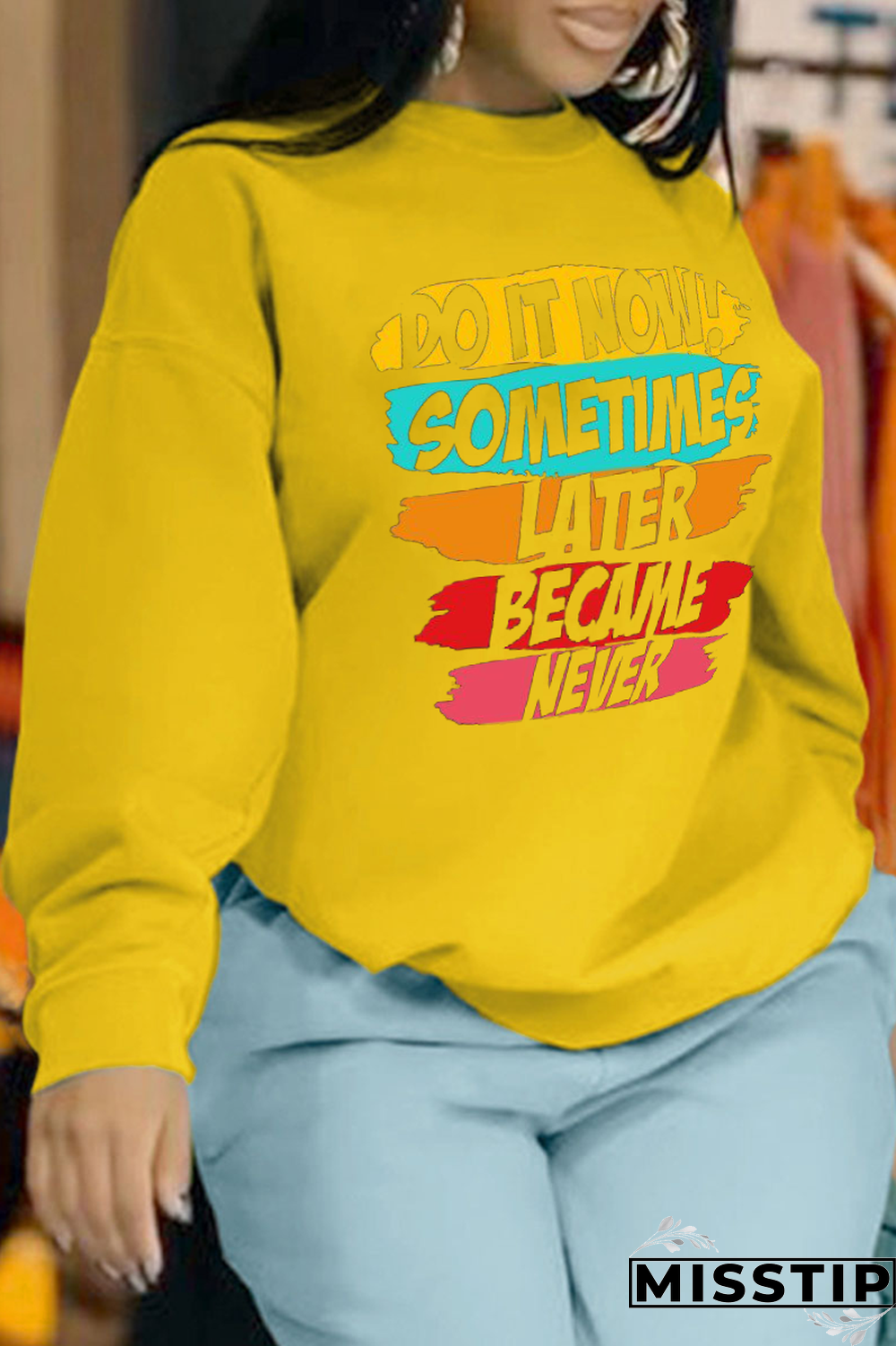 White Street Print Letter O Neck Tops