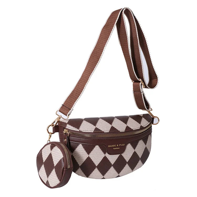 Chest Bag Diamond Lattice Chest Belt Bags for Stylish Waist Pack (Brown)