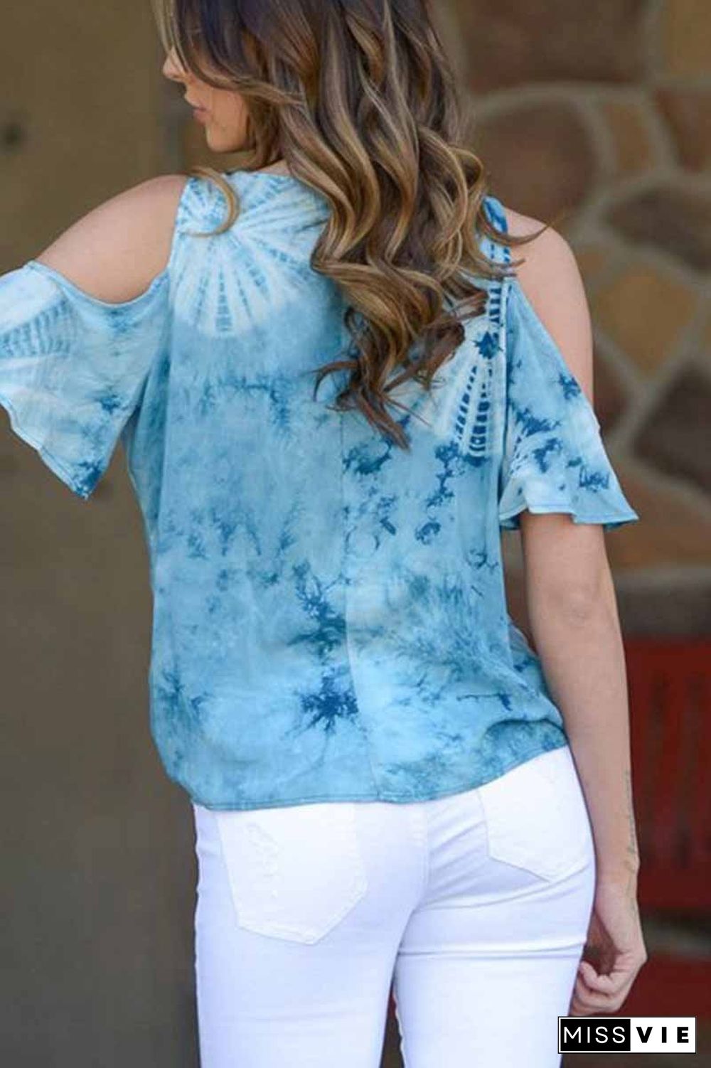 V Neck Tie Dry Ruffled T-shirt