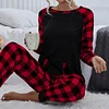 Women's Plaid Round Neck Home Casual Suit