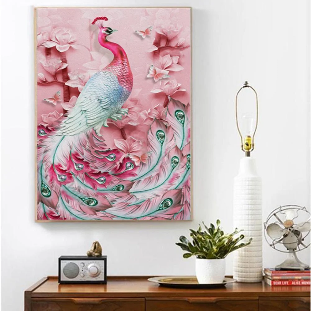 Diamond Painting - Full Round Drill - Pink Peacock(40*30cm)