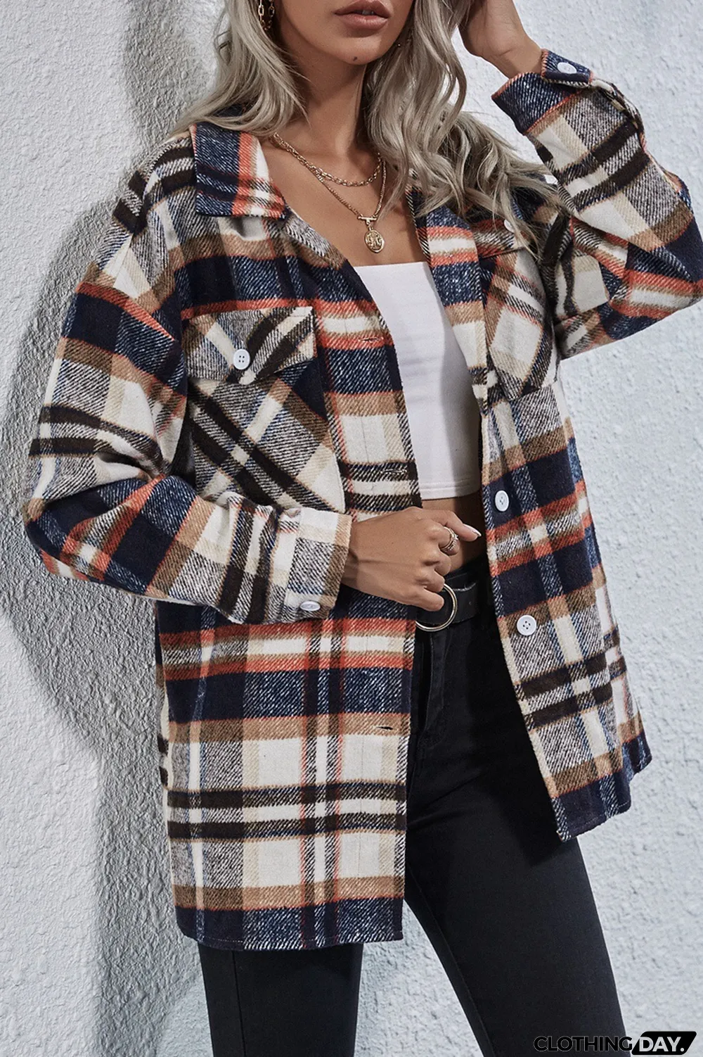 Long Sleeve Casual Plaid Woolen Coat