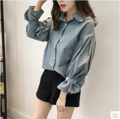 Shirts Women Solid Ruffle Flare Long Sleeve Leisure Chic  Simple Office Lady Plus Size 4XL Loose All-match Basic Blouses