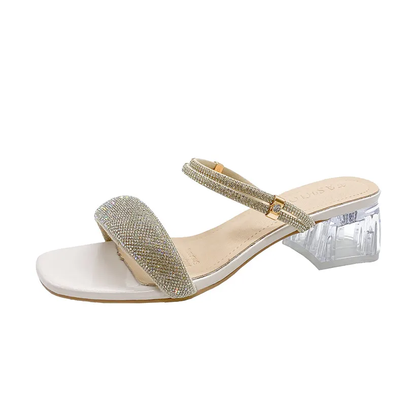 Breakj Breakj New Summer With High-Heeled Sandals Water Dew Toe Shows Coarse And High Square Head Lady Legs Long