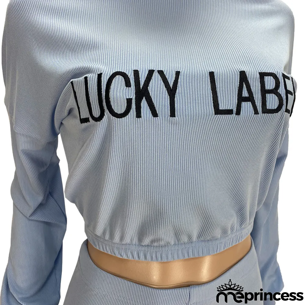 Plus Size Letter Long Sleeve 2 Piece Pants Set