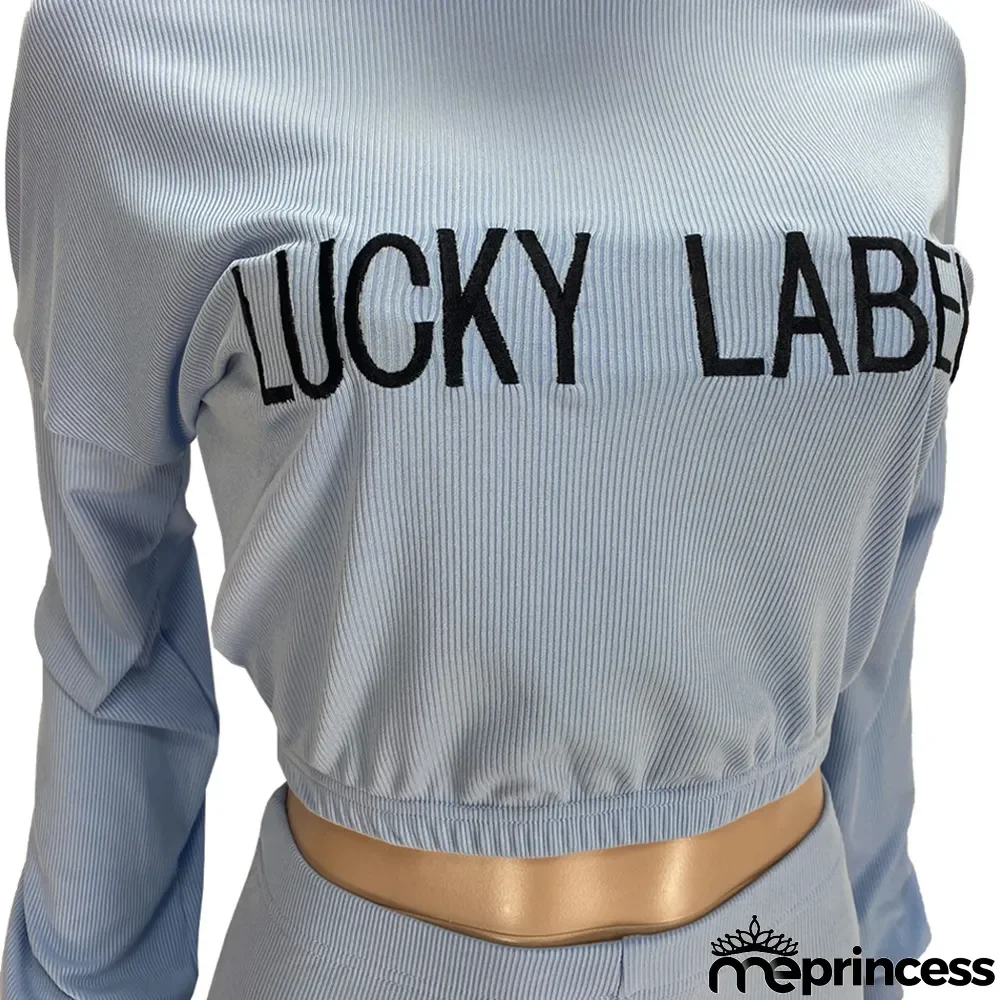 Plus Size Letter Long Sleeve 2 Piece Pants Set