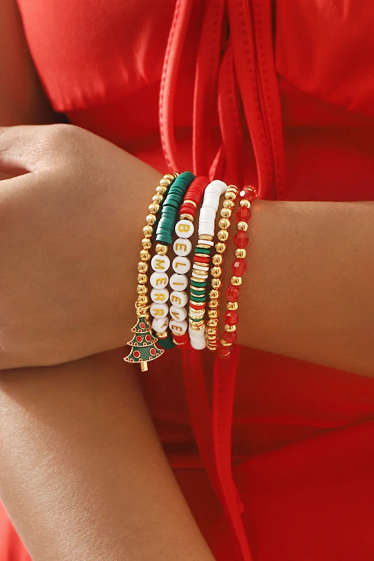 Christmas Tree Wreath Candy Cane Santa Claus Boots Letter Beaded Bracelets 2024 - Xpluswear