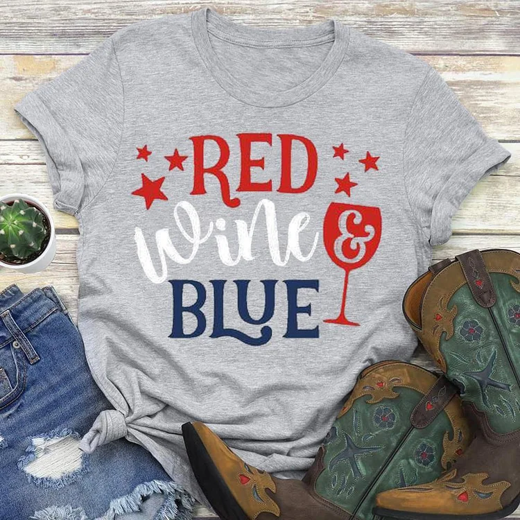 Red wine blue T-shirt Tee --Annaletters