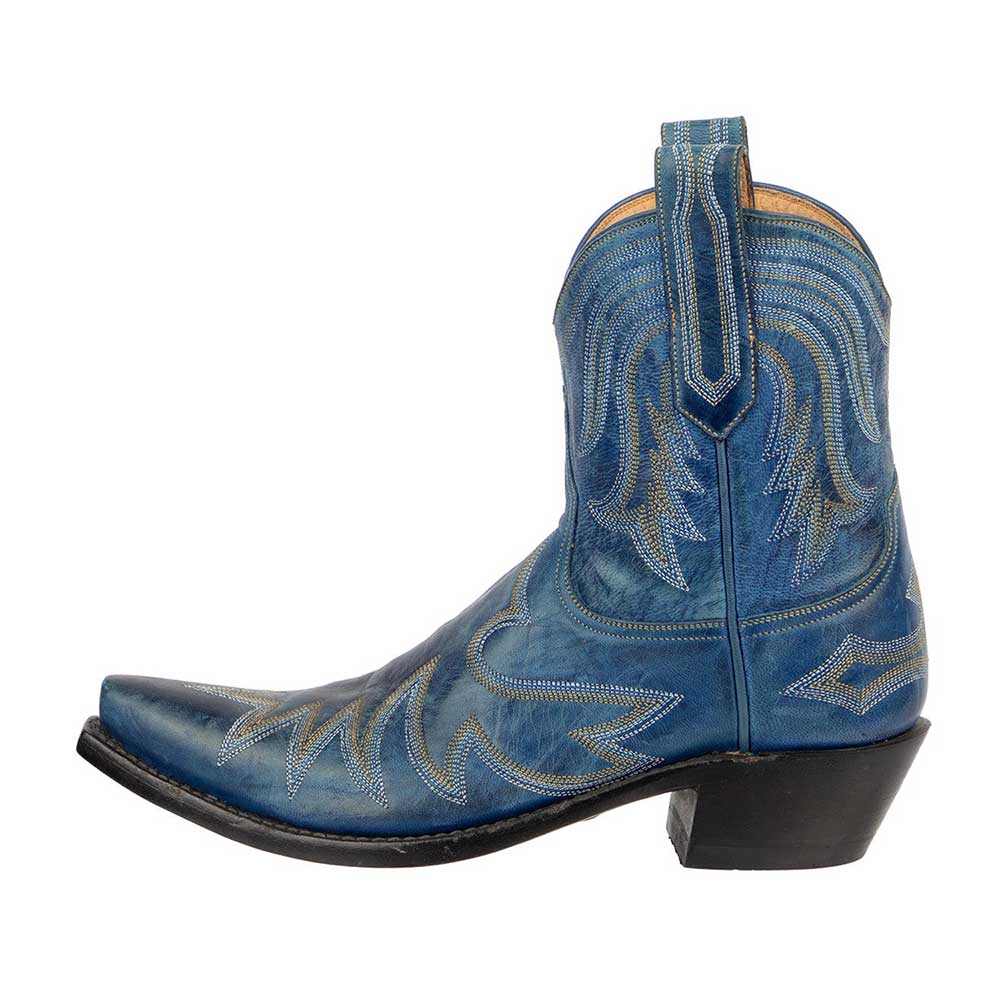 Blue Snip Toe Chunky Heel Embroidered Western Boots for Women