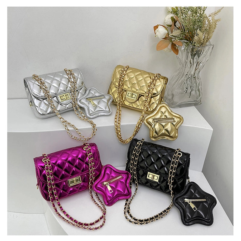 Women's Small Pu Leather Lingge Streetwear Magnetic Buckle Square Bag