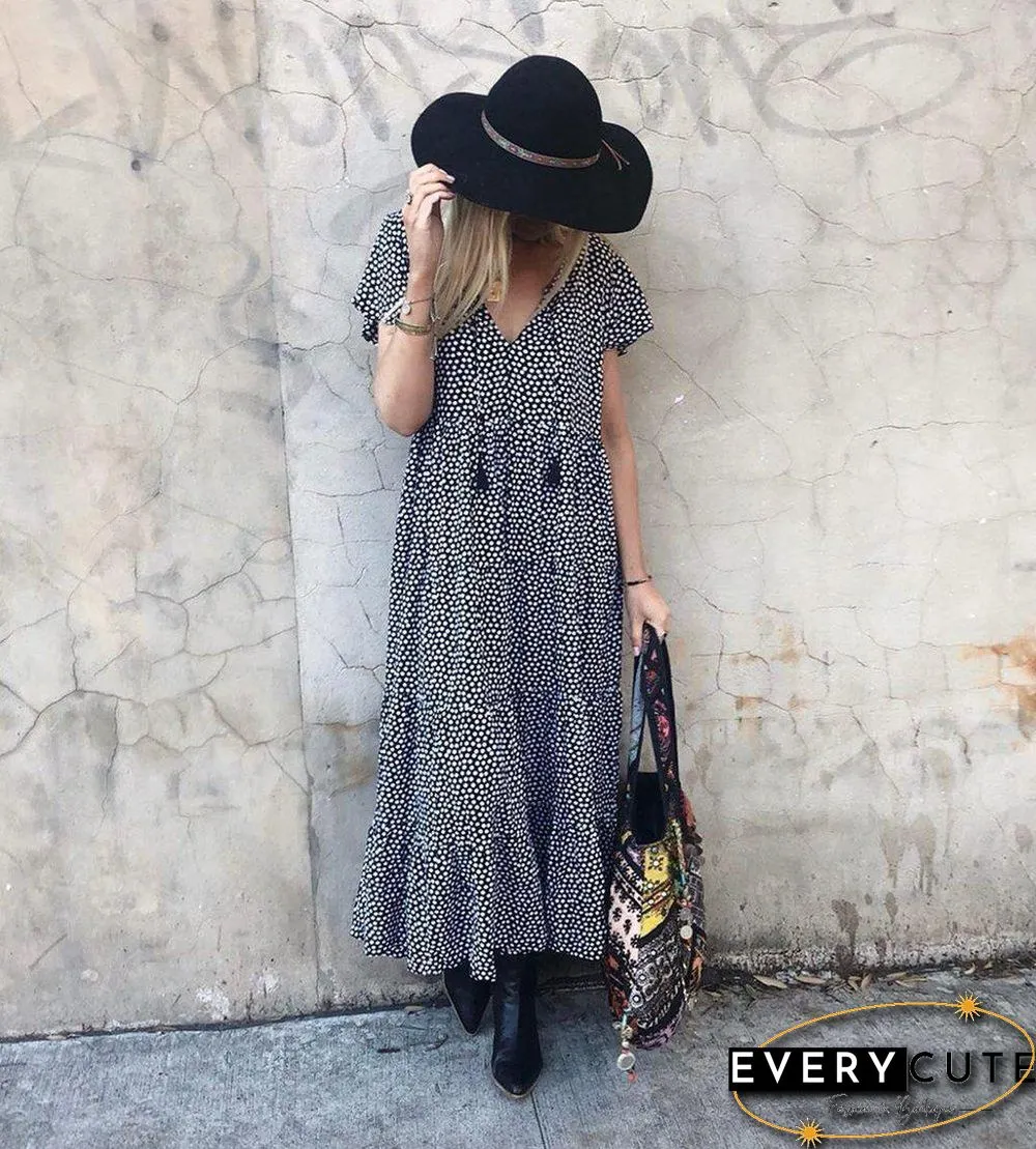 Boho Flutter Sleeves Polka Dot Midi Dress