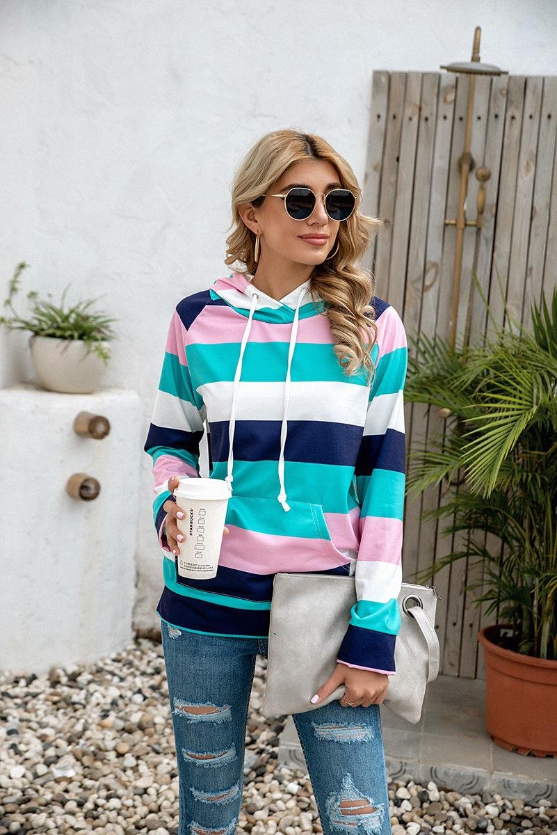 Women Stripe Hoodie Sweatshirts Autumn Winter Fashion 2020 Long Sleeve Plus Size Casual Loose Ladies Pullovers Pocket Hooded Top