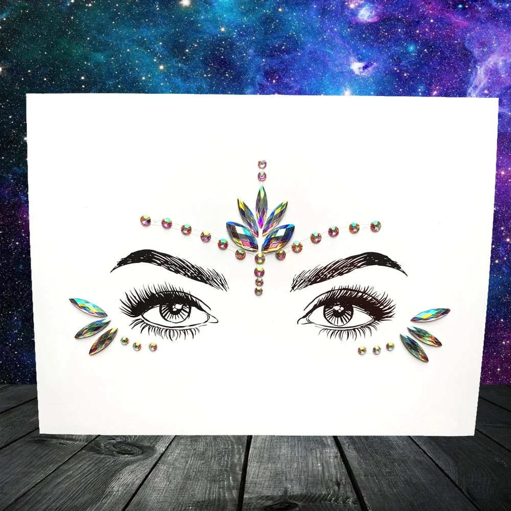 3D Flash Eye Gems Sticker Diamond Face Jewelry Acrylic Resin Drill Body Art For Party Show Rhinestone Forehead Eyebrow Eye Decor