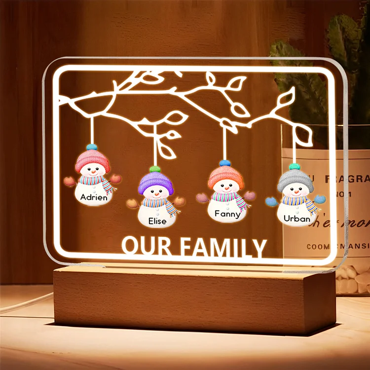 4 Names-Personalized Christmas Family Night Light with Family Member Names, Custom 4 Names Night Light with LED Lighting Bedroom Decoration
