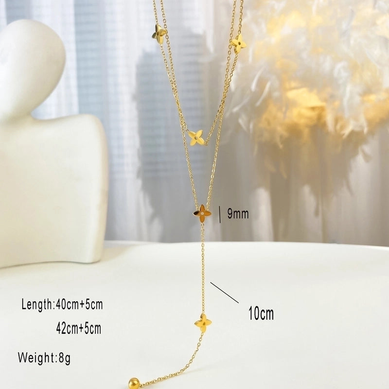 Elegant Classic Style Streetwear Heart Shape Flower Titanium Steel Shell 18K Gold Plated Pendant Necklace