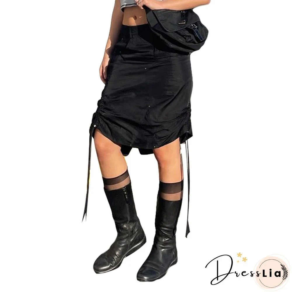 Cargo Skirt Women Low Waist Side Drawstring Harajuku Skirts Y2k Aesthetic E Girl Punk Gothic Skirt Streetwear