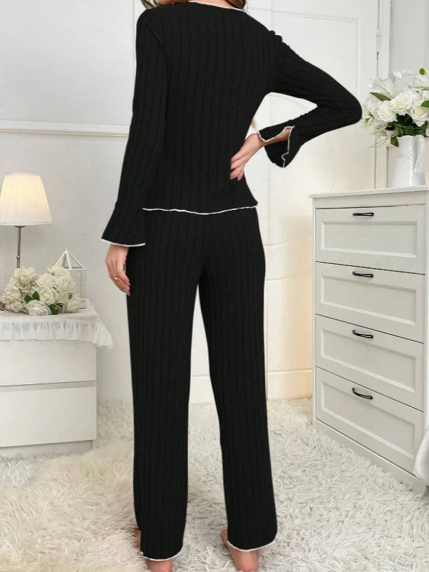 Nigikala Nigikala Autumn And Winter Collar Long-Sleeved Trousers Lady Pajamas Set Homewear