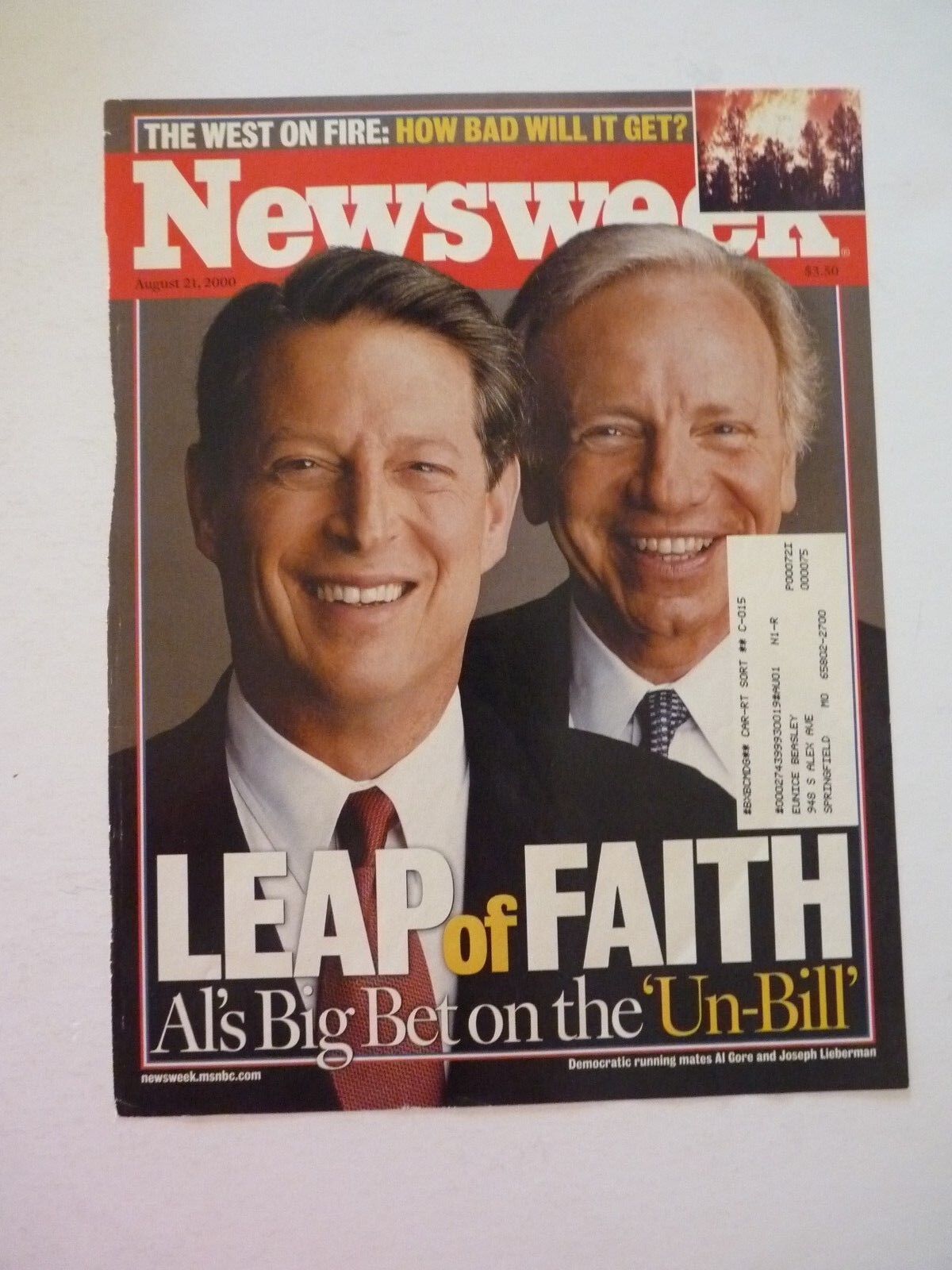 Al Gore Lieberman Newsweek Magazine Cover Only Photo Poster painting Page 8x10